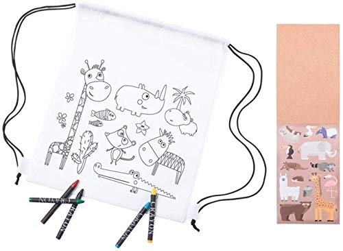 Pack Cumpleaños infantiles. Mochilas animalitos para Colorear con 5 Ceras de Colores + libretas con...