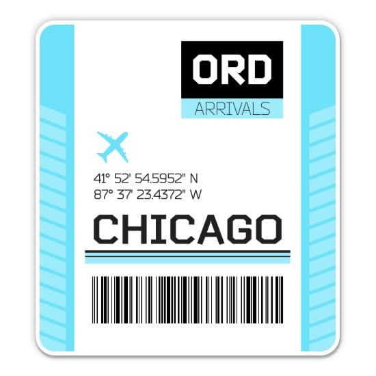 Squiddy Chicago O'Hare Airport Code ORD Travel Luggage Tag - Vinyl Sticker for Car, Laptop, Notebook (5" high)