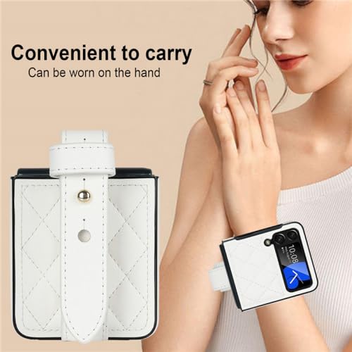 Étui de téléphone antichoc Samsung Z Flip 5 coque cuir dragonne blanche Galaxy Z Flip 3 - 4