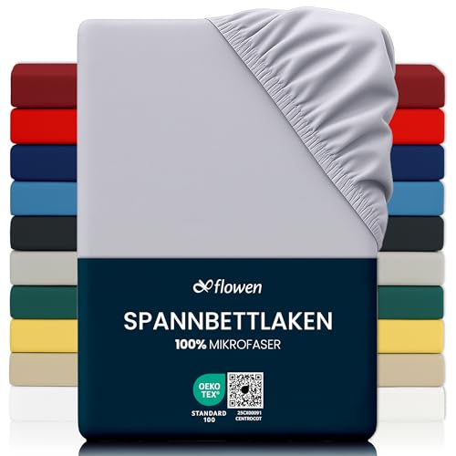 Flowen Spannbettlaken 120x200 cm Mikrofaser Spannbetttuch Hellgrau für Bett Atmungsaktive Hypoallergene Bettlaken Anti-Milbe Leicht Weich und Knitterfrei mit 30 cm Tiefe Tasche Maschinenwaschbares