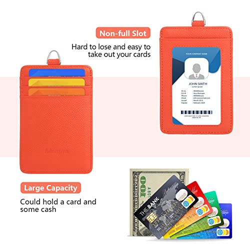 Cow Leather ID Badge Holder with Lanyard(Full Grain Leather,3"*4.5"),1 Clear ID Window and 3 Card Slots,Nylon Neck Lanyard with rotatable and Removable Metal Clasp,Vertical Name Badge Holders - Image 3