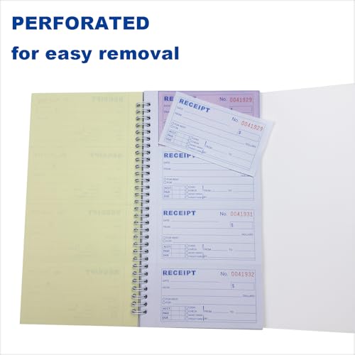 Money and Rent Receipt Book 3-Part Carbonless 5-1/2" x 11" Spiral Bound 100 Sets per Book 4 Receipts per Page, Receipt Book with Carbon Copies(1-Pack)