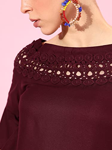 Image of Style Quotient Women Maroon Lace Top