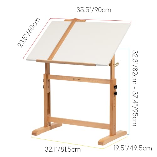 Miniatura 3 de Meeden Mesa De Dibujo De Madera De Pizarra Blanca, Escritorio De Manualidades Con Altura Ajustable E Inclinada, Mesa De Dibujo, Mesa De Pasatiempos, Leer, Trabajo De Arte