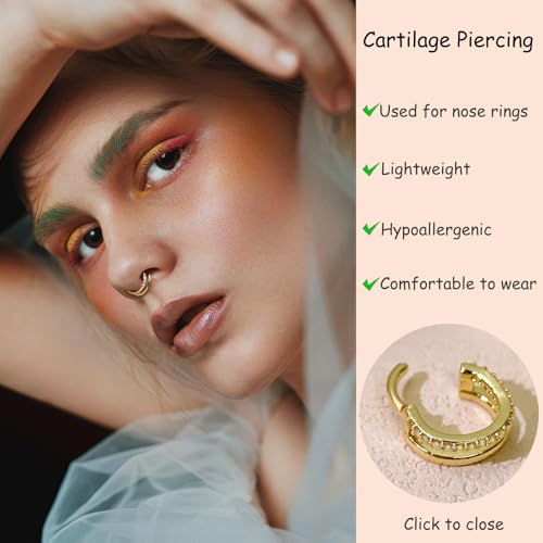 16G Cartilage Double-Hoop Earrings for Women Helix Conch Piercing Jewelry 14K Gold Plated Tragus Piercing Cubic Zirconia Double Hoop Earring3