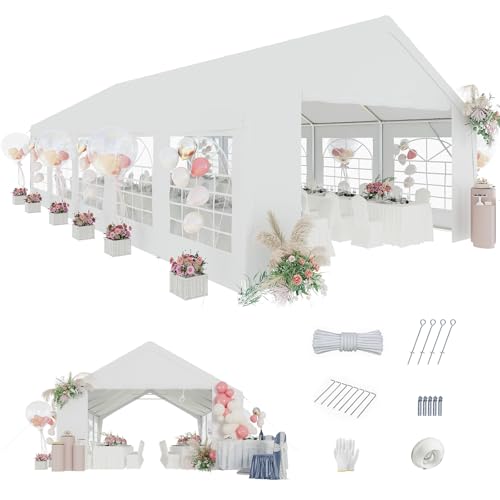 Aoxun 20x40 Party Tent Canopy for Weddings Waterproof Event Tent with Removable Sidewalls &Roll-up Door, Heavy-Duty Steel Frame for Outdoor Weddings, BBQ, Birthday Parties, & Camping,White