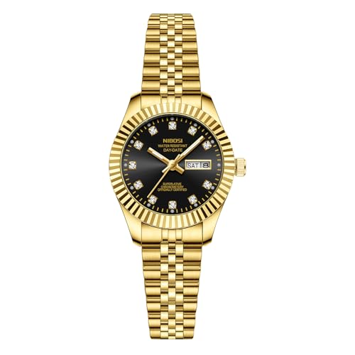 Image of NIBOSI Watches for Woman Analog Quartz Stainless Steel Diamond Rose Gold Green Small Dial Women Watches Classic Wrist Watch Date Waterproof