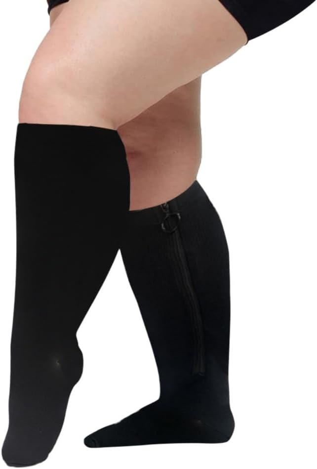 Hotfiary Zipper Compression Socks Plus Size Graduated Compression Stockings Wide Calf Socks Leg Support Circulation Unisex