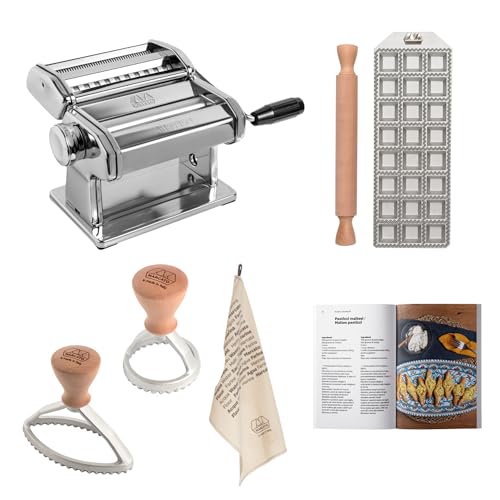 Máquina de pasta Atlas 150 con molde para raviolis cuadrados y rodillo de repostería casera 2