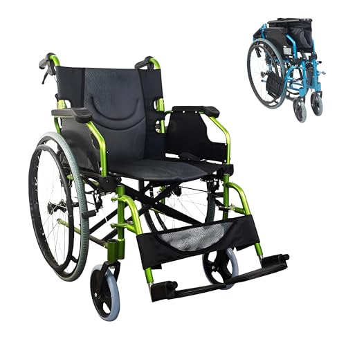 Mobiclinic, Rollstuhl, Bolonia, Aluminium, Faltbar und leicht, Klappbare und geteilte Rückenlehne, Abnehmbare Fußstütze, Klappbare Armlehnen, Rollstuhl für Erwachsene, Grün