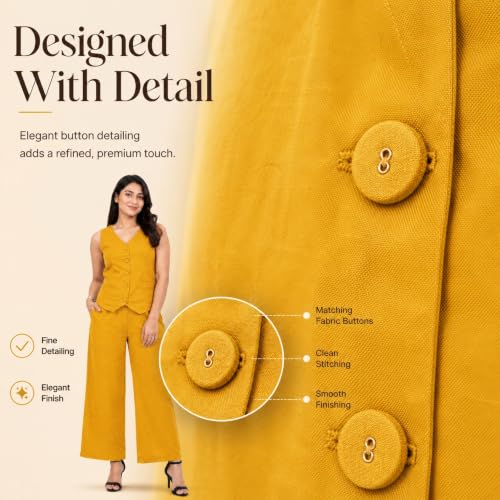 Image of Women Cotton Blend Western Co-Ord Set | Stylish Top & Pant Set for Women | Dress For Womens | Casual High Waist Solid Pant Outfit