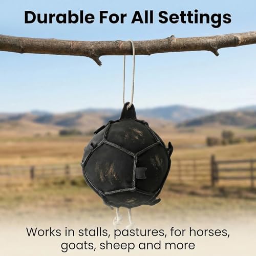 Horse Treat Ball, Interactive Slow Feed Hay Ball with Rope,for Horses, Boredom Relief and Training Toy, Durable Carrot Dispenser Feeder for Goats, Sheep, Livestock - 3