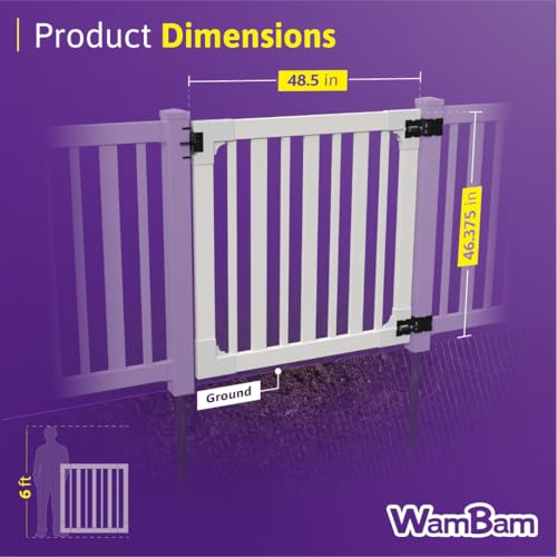 4ft H x 4ft W (1 Gate) No Dig WamBam Sturbridge Gate Kit, White Vinyl Picket Yard Fence Gate with Hardware Included for Sturbridge Fence Kit, Durable Outdoor Gate for Yard or Pool, BL19104