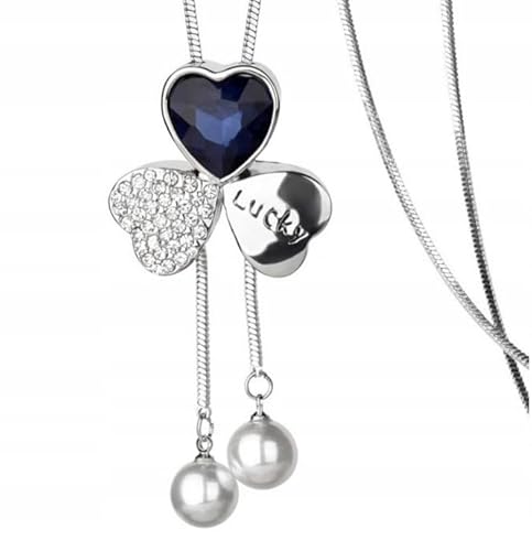 FATASH Long Pendant Necklace for Women, Elegant Sterling Silver Sweater Chain, Long Statement Rhinestone Jewelry for Dresses, Fashion Gift for Her