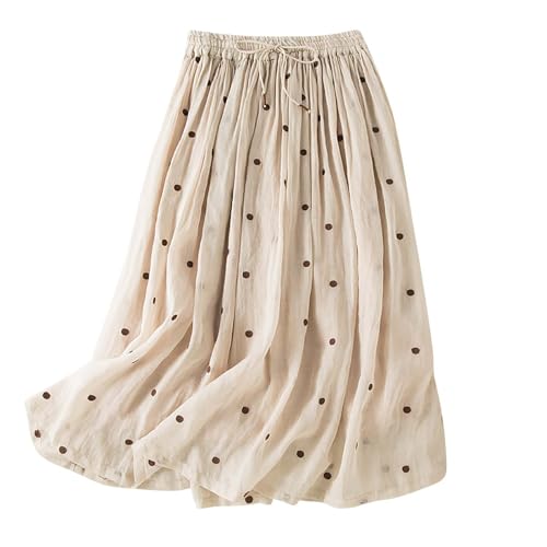 Women's Fall High Waist Flowy Maxi Skirt Elastic Waist Polka Dots Dressy Casual Loose Fit Pleated Long Skirts