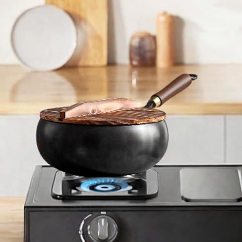 Wok de 9.45 pulgadas con mango de madera y tapa de madera miniatura 4
