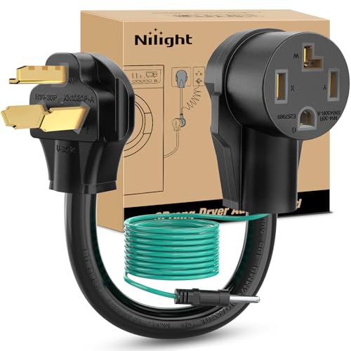 Image of Nilight EV Dryer Adapter Cord 30 Amp to 30Amp 3 Prong 125V 3750 Watt Pure Copper Dryers Old Outlet New Plug Conversion Heavy Duty 10 Gauge Wires 10-30P to 14-30R 30M /30F