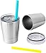 Colorful PoPo Kids Stainless Steel Cup Lovely Small Rambler Tumbler Sippy Cup with Lid and Silicone Straw, 8.5 OZ Silver, Set of 2