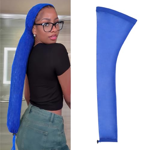 Leeven Hair Weave Sleeve for Locs 28 Inch Long Hair Weave Sleeve Cap for Wig Extra Long Wig Cap Breathable Dreadlocks Cap for Women(blue)