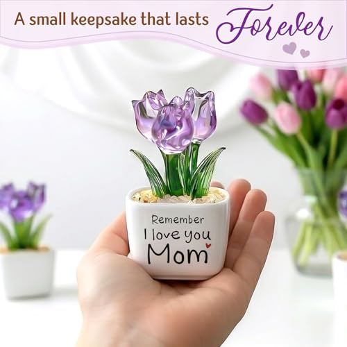 Birthday Gifts for Mom from Daughter Son - Mini Purple Glass Tulip - Image 4