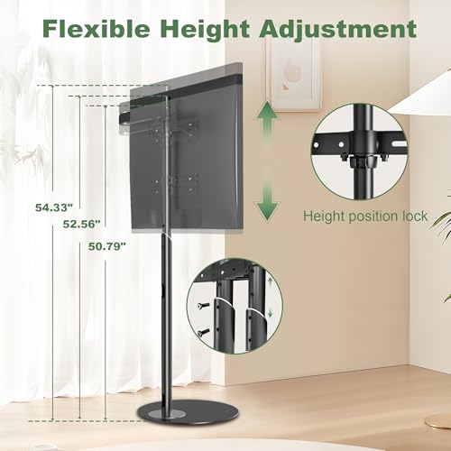 UPGRAVITY TV Stand with Mount for 45-65 inch Flat/Curved Screen up to 77lbs, TV Floor Stand w/Power Strip Tray, 3 Height Adjustments, 90°Swivel Floor TV Stand for Bedroom, Living Room, Black