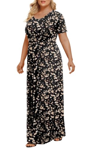 Image of LONGYUAN Women's Plus Size Maxi Dresses Summer Short Sleeve Casual Long Dress 2026 XL-6XL