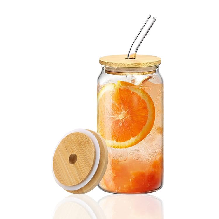 Fruit Juice Glass Sipper Can 500 ML, Pack of 1, Novelty Beer Can Glass with Lid and Straw, for Mocktail, Water, Juice, Iced Tea, Coffee, Smoothie, Aesthetic Drinking Glasses-image-12