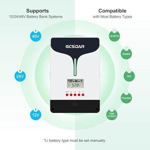 60A Solarladeregler+WIFI Adapter, 12V/24V/48V Automatik Maximum PV 150V ,99% Ladeeffizienz MPPT Solarladeregler für Gel Sealed Immersion AGM und Lithium Ion Batterien