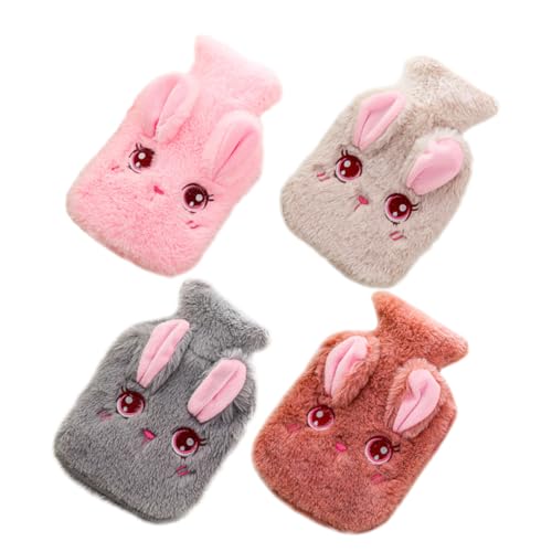 IWOWHERO 4Pcs Cute Plush Hot Water Bags Durable Cartoon Rabbit Design Random Style Winter Hand Warmer for Material Heat Retention