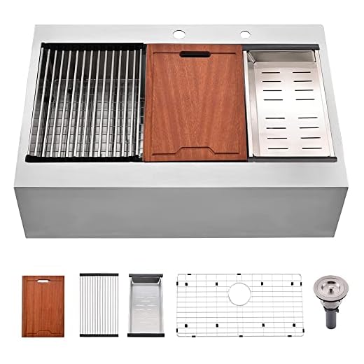 33 Inch Drop In Farmhouse Sink Stainless Steel-Bokaiya 33x22 Top Mount Farmhouse Apron Front Sink Workstation 16 Gauge Deep Single Bowl Drop In Kitchen Sink with Cutting Board