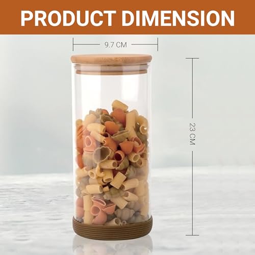 Image of Femora Borosilicate Glass Jars with Wooded Lid| 1 Year Warranty| Multipurpose Airtight Storage Jars For Cookies, Snacks, Spices| Glass Jar 1300ml| Set Of 2| Transparent Glass Jars For Kitchen Storage
