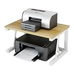 2 Tier Desktop Printer Stand with Wood Board, Space Saving Metal Storage Shelf for Home Office & School, Portable Small Printer Table Riser with Light Density Wood Surface - Compact Desk Organizer