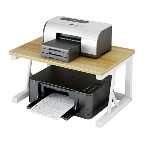 Desktop Drucker Stand,2-Ebene Druckerständer,Schreibtisch Holz Drucker Regal,Druckerhalter Industrie-Design,Mehrzweck Tisch Organizer für Faxgerät,Scanner,Dateien,Bücher,Schreibtisch Zubehör
