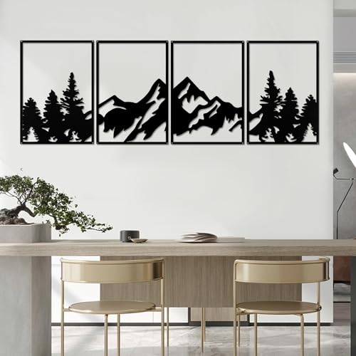 Lot 4 décos murales métal noir forêt montagne YIYA