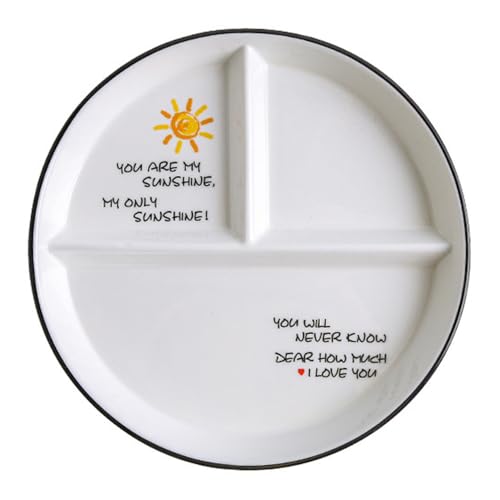 OnePine Porzellan Servierplatten, Orbicular 8 inch Dessertteller Salatteller mit 3 Fächern, Geteilte Platte servierteller keramik für Kinder und abnehmen