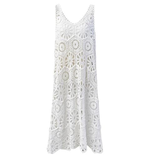 Robe évidée en tricot artisanal avec détails fleurs au crochet pour femme