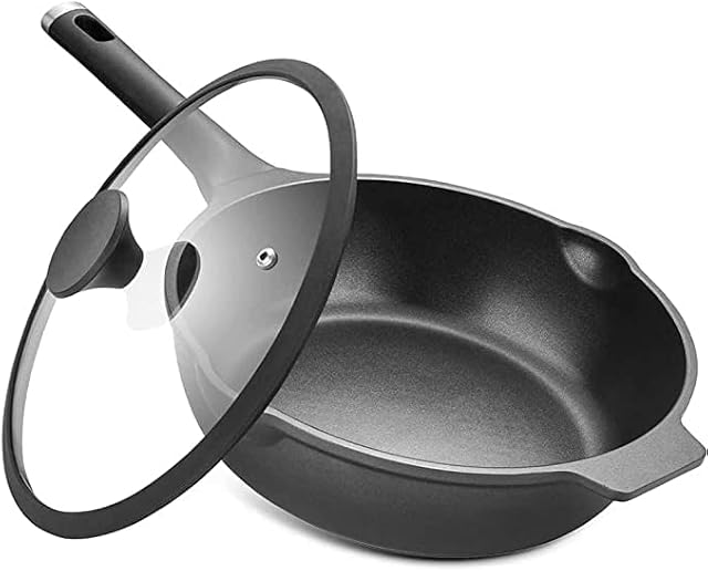 URBN-CHEF Frying, Sauté, & Grill Cast Aluminum Non Stick Pan Gas Electric Induction Skylight Edition (28cm Sauté pan with Lid)