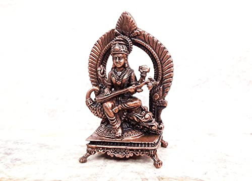 Image of Copper Idols, 8.5 cm, Copper Handmade Goddess Saraswathi Idol with Stand 156 gram, Patina Antique Finish, Pack of 1 Piece