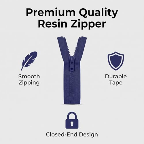 Image of Sawoake 2PCS #5 24 Inch Separating Jacket Zippers for Sewing Coats Jacket Zipper Deep Blue Molded Plastic Zippers Bulk Tailor DIY Sewing Tools for Garment /Bags /Home Textile