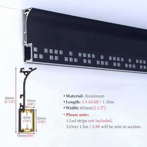 Profilé LED noir en aluminium de 11m avec diffuseur pour éclairage indirect plafonnier