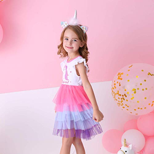 Dxton Toddler Girls Tutu Dresses Summer Short Sleeves Party Outfits Dress Sh4570&4980&4995-6T #TOP2