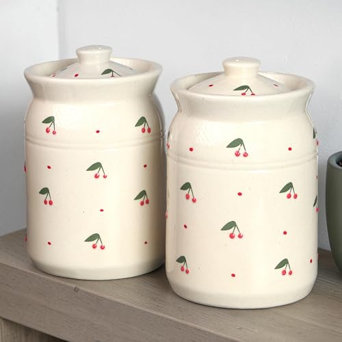 Image of Ceramic Storage Jar Set - 2 x 2 KG (2000 ml) - Martban Pickle Container - Kitchen Storage for Pickle, Chutneys and Sauces (Pack of 2) (Pink Litchi)