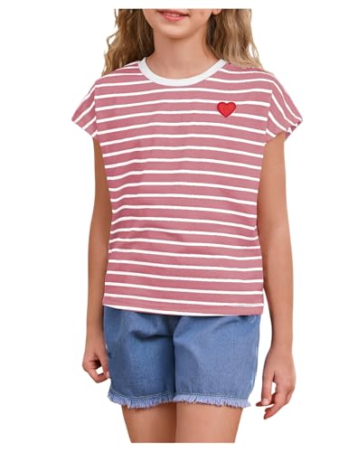Image of SOLY HUX Girl's Cute Striped T Shirts Short Sleeve Heart Casual Teen Tee Tops Preppy Clothes