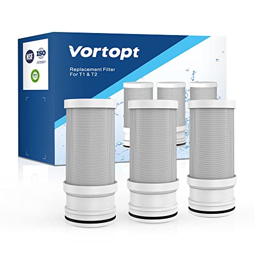 Vortopt Repuesto certificado NSF para agua de grifo T1-ACF/T2-ACF, 3-6 meses de vida útil, reduce el cloro, el sabor y el olor, filtro T1/T2 (paquete de 3)