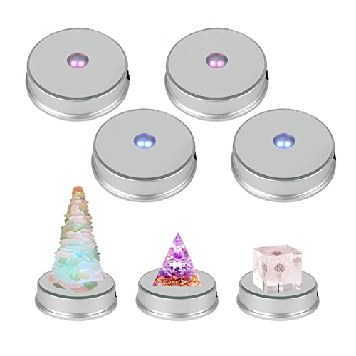 Colorful Led Display Bases, Batteries Led Display Base Stand Round Display Stand For Art Glass 3D Crystal Display Base Light Base Stand 7 Color Changing Light Display Stand, 3 Aaa (Silver,4) #TOP24