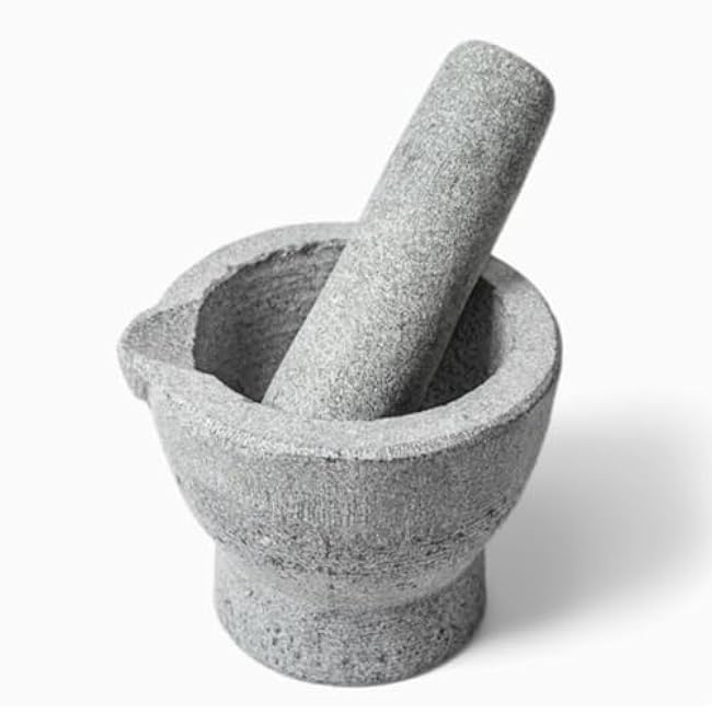 QUQUQ Mortar and Pestle Set Stone Mortar Garlic Pounder Garlic Press Mortar with Mouth Stone Grinder Pestle Set Seasoning Spice Tools