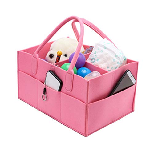 Organizador de pañales para bebé con 3 compartimentos y 5 bolsas, organizador de coche plegable con compartimento extraíble, tela verde y suave, 12.99 x 9.05 x 7.28 pulgadas rosa rosa