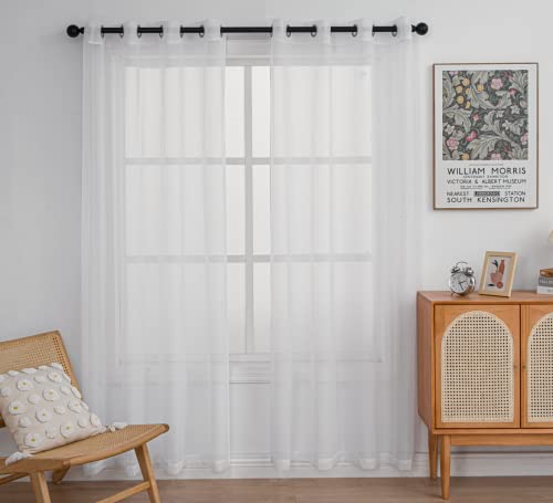 PI Ivory Sheer Curtains Panels 84 inch Length,Grommet Top Hazy