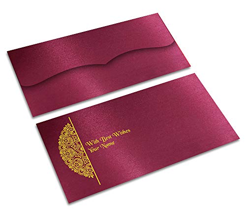 Image of Brown Cloud Customised Exclusive Designer Satin Burgundy Shagun /Money /Gift Envelope /Cover /Lifafa for Gift /Festival with Personalized Text Message /Name /Photo (003) (Pack of 10)