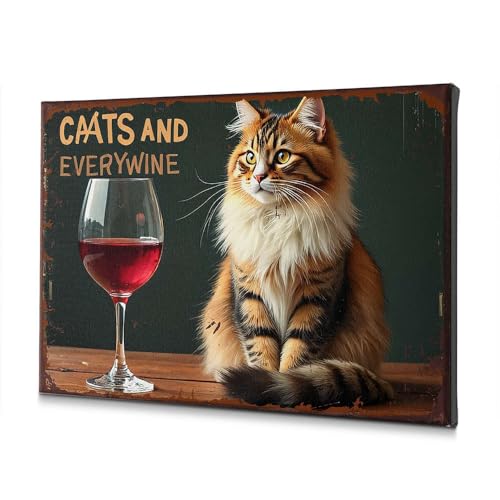 Tableau chat et vin 40 x 60 cm : toile murale pour déco intérieure chic